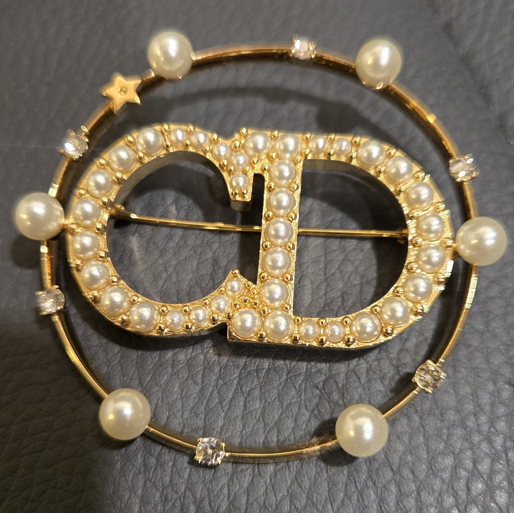 Dior Gold And Pearl Circle Brooch